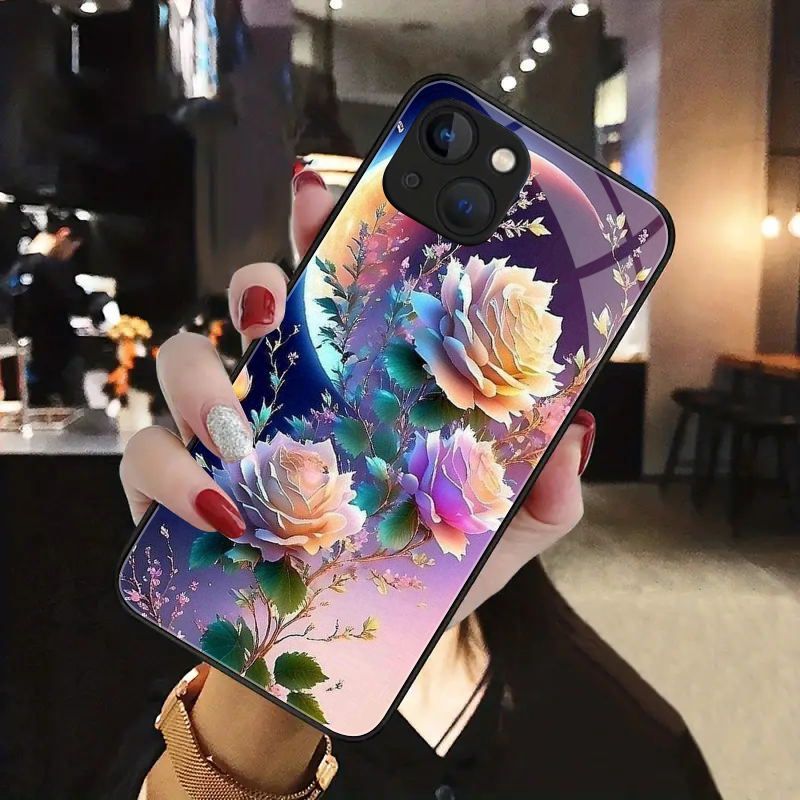 Pc Case Tempered Glass - Flower Patten Tempered Glass Phone Case