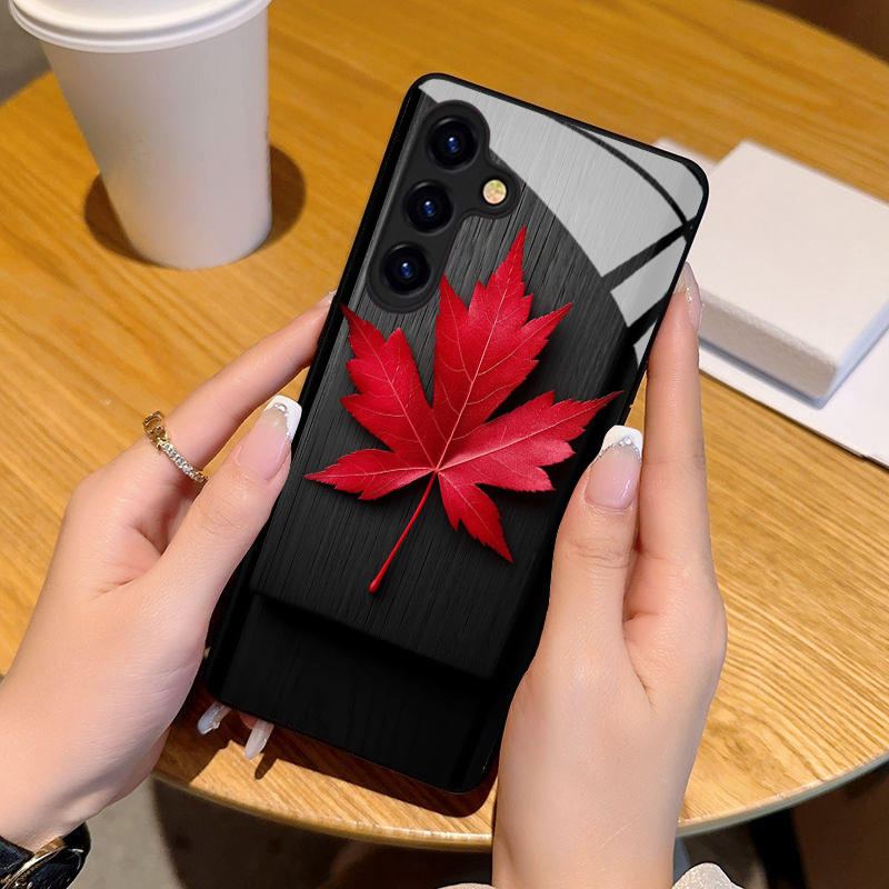 Pc Case Tempered Glass - Stylish Red Maple Leaf Patterned Tempered