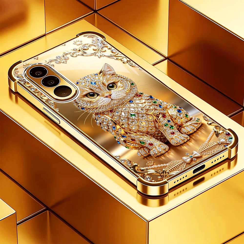 Pc Case Tempered Glass - Cute gemstone gold cat Tempered Glass