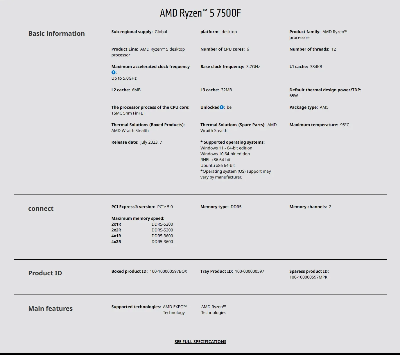 AMD Ryzen 5 7500F 3.7GHz 6-Cor - огляд і ціна Pc Gaming Ryzen 5