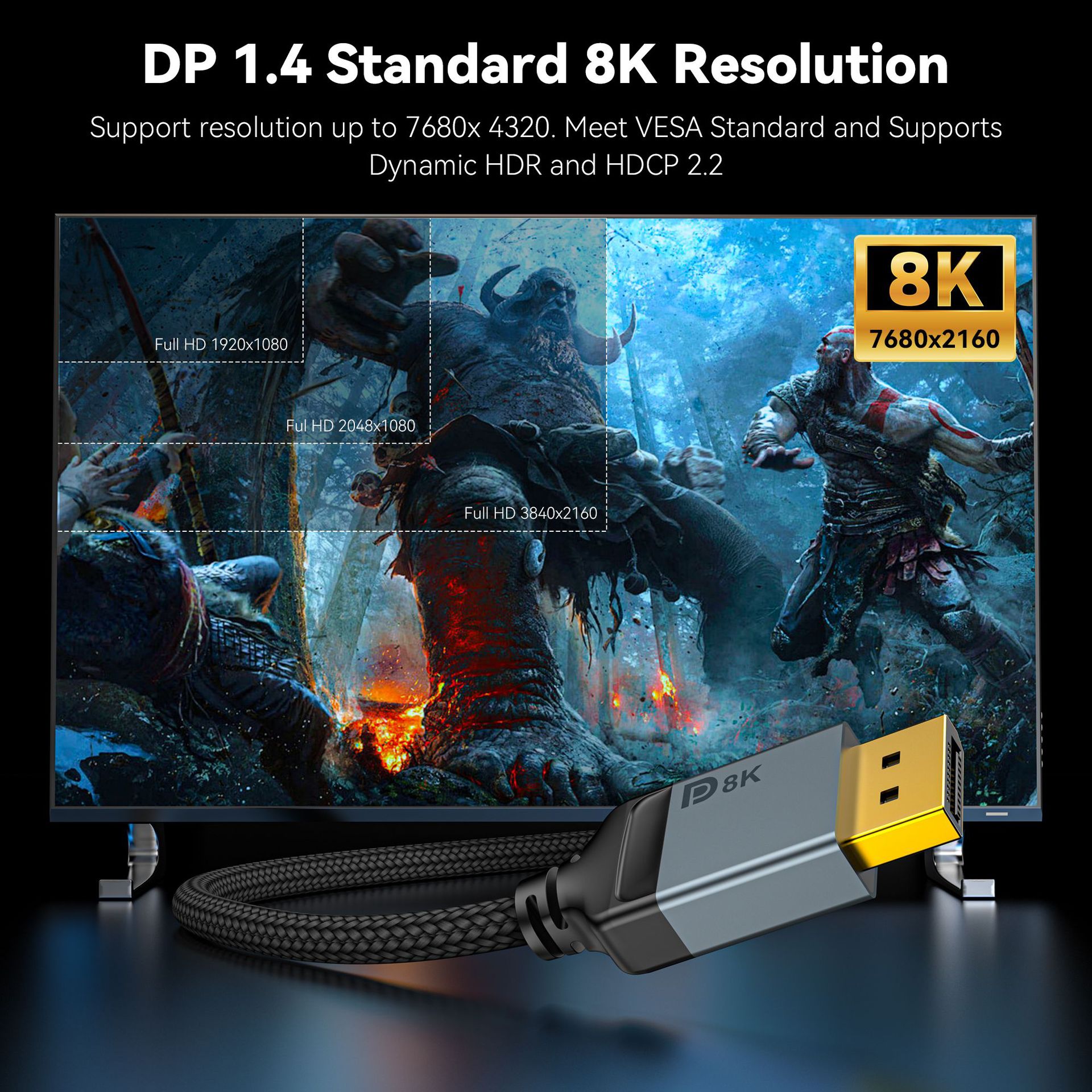 8K DisplayPort Cable 1.4,DP Ca - огляд і ціна High Refresh Monitor