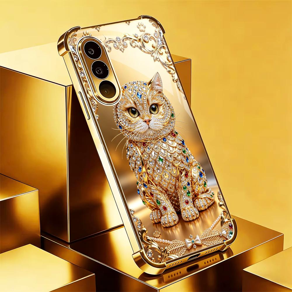 Cute gemstone gold cat Tempere - огляд і ціна Pc Case Tempered Glass